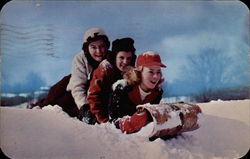 Three Girls and a Tobaggan Postcard