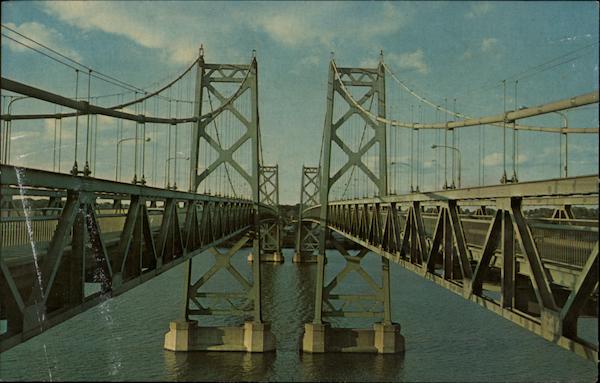 Twin SPans of Suspension Bridge Moline Illinois