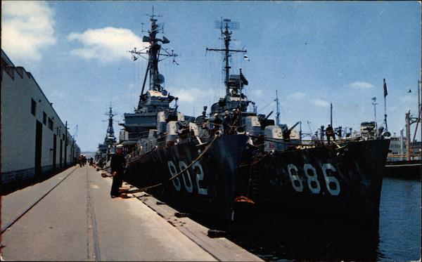 Two Destroyers Docked U. S. Naval Dock San Diego California