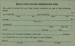 Bella Vista Village Reservation Card Postcard