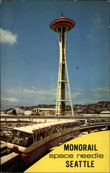 View of Monorail and Space Needle Postcard