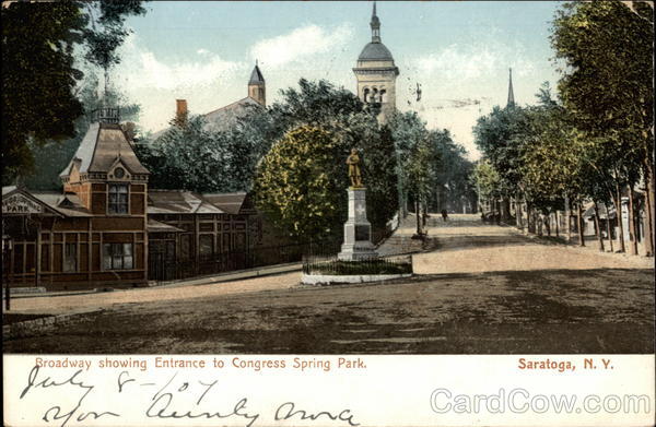 Broadway Showing Entrance to Congress Spring Park Saratoga New York