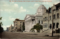 The Hall of Records, Hall of Justice and St. James Hotel Postcard