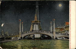 Shout the Chute Tower and Lake Dreamland by Night Postcard