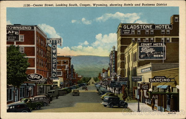 1136 Center Street, Looking South showing Hotels and Business District Casper Wyoming
