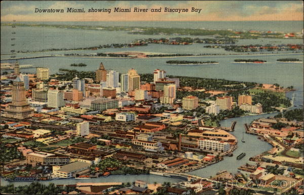 Downtown Miami, showing Miami River and Biscayne Bay Florida