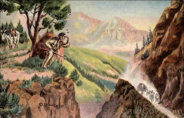 Indian Scout Spotting Stagecoach Native Americana