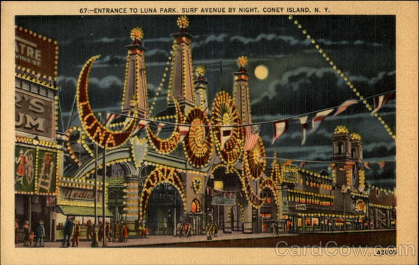 Entrance to Luna Park, Surf Avenue by Night Coney Island New York