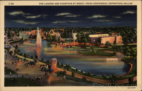 The Lagoon and Fountain at Night, Texas Centennial Exposition Dallas