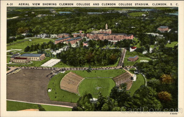 Aerial View Showing Clemson College and Clemson College Stadium South Carolina