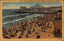 The Cyclone Racer and Beach Crowds Long Beach, CA Postcard Postcard