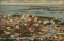 Downtown Miami, showing Miami River and Biscayne Bay Postcard