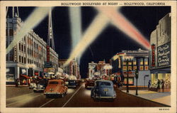 Hollywood Boulevard at Night California Postcard Postcard