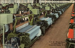 Weave Room in Textile Mill Greenville, SC Postcard Postcard