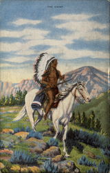 Indian on Horseback Native Americana Postcard Postcard