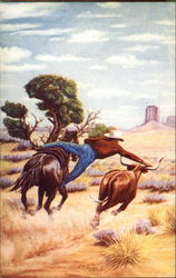 Cowboy After a Steer Cowboy Western Postcard Postcard