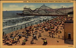 The Cyclone Racer and Beach Crowds Postcard