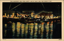 Amusement area from Liberty Lake by night, New York World's Fair Postcard