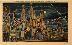 Entrance to Luna Park, Surf Avenue by Night Coney Island, NY Postcard Postcard