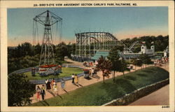 Bird's-Eye View, Amusement Section Carlin's Park Baltimore, MD Postcard Postcard