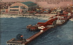Looking From Ocean, Showing Atlantic City Auditorium and Convention Hall Postcard