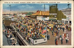 Scene of the Midway, Showing Crowd - Great Lakes Exposition Postcard