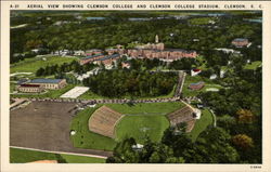 Aerial View Showing Clemson College and Clemson College Stadium Postcard