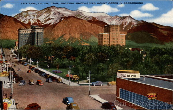 City Park showing snow-capped Mount Ogden in background Utah