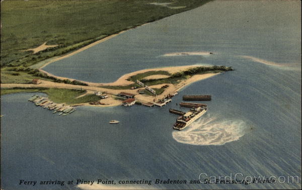 Ferry arriving at Piney Point, connecting Bradenton and St. Petersburg, Florida