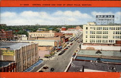 c-2629 Central Avenue and View of Great Falls, Montana Postcard Postcard