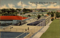 Swimming Pool, Wading Pool and Tennis Courts, McLain Rogers Park Clinton, OK Postcard Postcard