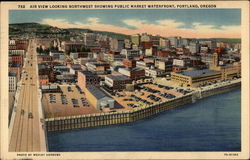 Air View Looking Northwest Showing Public Market Waterfront Portland, OR Postcard Postcard