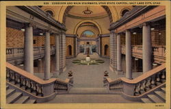 Corridor and Main Stairways, Utah State Capitol Postcard