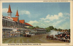 An Exciting Finish at Churchill Downs Louisville, KY Postcard Postcard