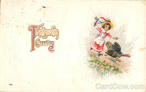 Thanksgiving Greeting - Girl Chasing Turkey Children