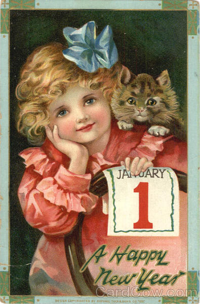 A Happy New Year - Girl with Cat New Year's