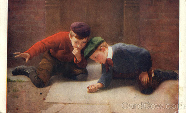 Boys Playing Marbles Artist Signed