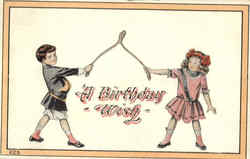 A Birthday wish - Children w/Wishbone Postcard