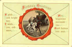Birthday Greetings - Riding Horses Postcard Postcard