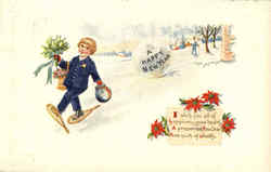 A Happy New Year - Boys, Snowshoes Postcard