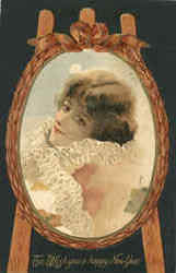 Wish You a Happy New Year - Beautiful Lady Postcard