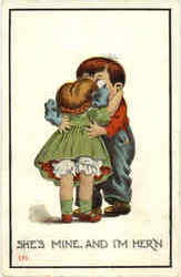 She's Mine, And I'm Her'n - Children Kissing Postcard