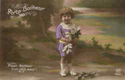 Tinted Porte-Bonheur - Little Girl Children Postcard Postcard