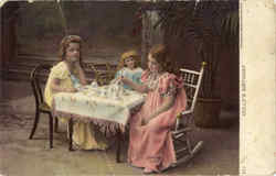 "Dolly's Birthday" - Little Girls, Tea Party Postcard