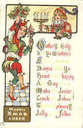 Merrie Xmas Cheer - Jester, Elves Postcard
