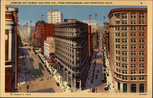 Looking Out Market and Post Sts., From Montgomery San Francisco California