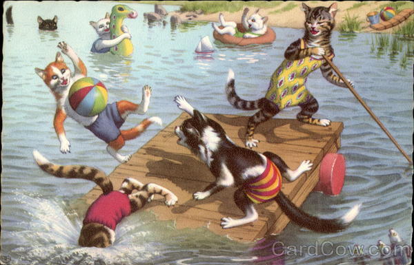 Cats Cavorting on a Raft