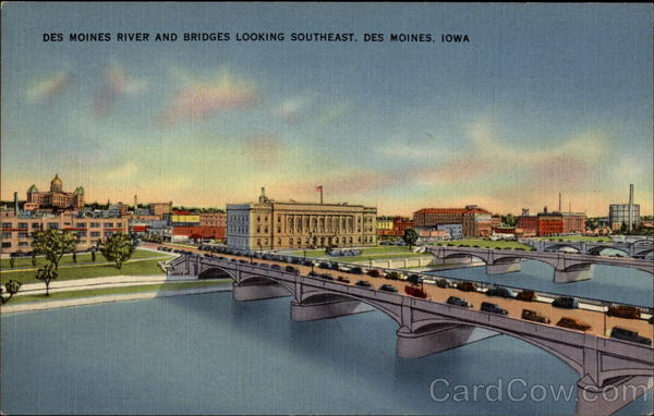 Des Moines River and Bridges Looking Southeast Iowa