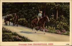 Greetings - Riding horses along path Postcard