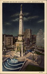 Soldiers' and Sailors' Monument at Night Postcard